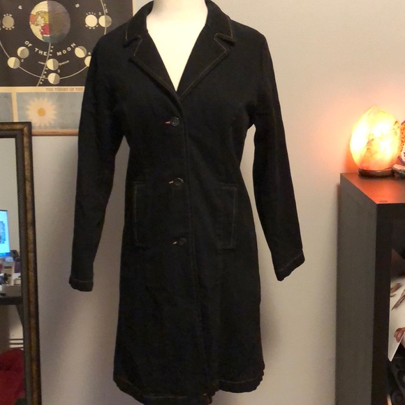 black denim trench coat